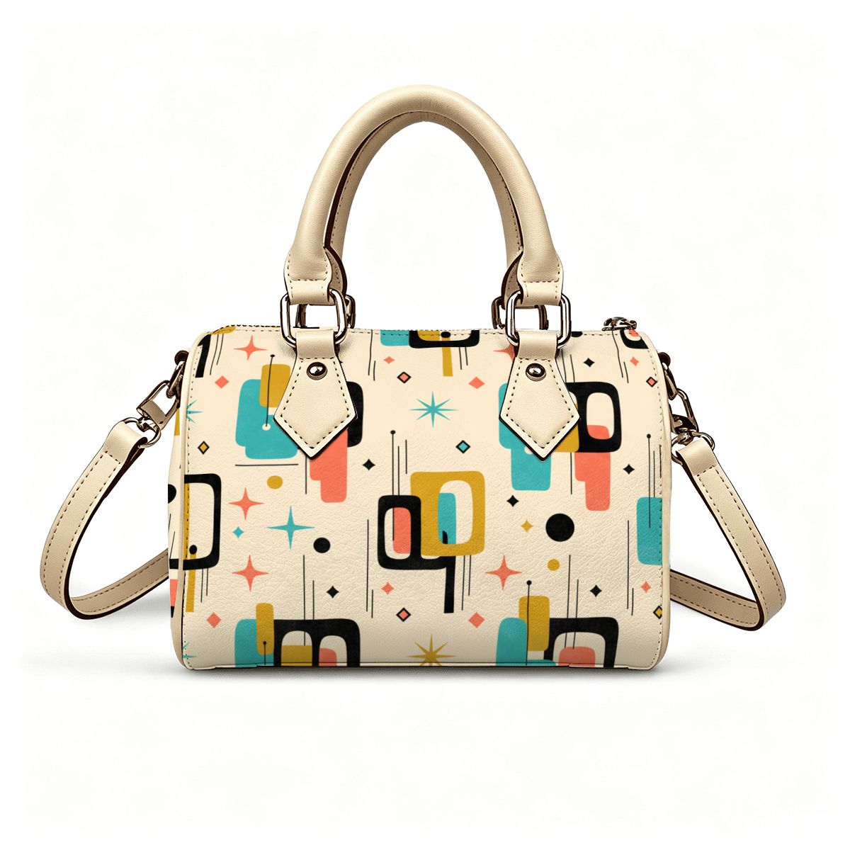 Mid-Century Modern Geometric Barrel Bag