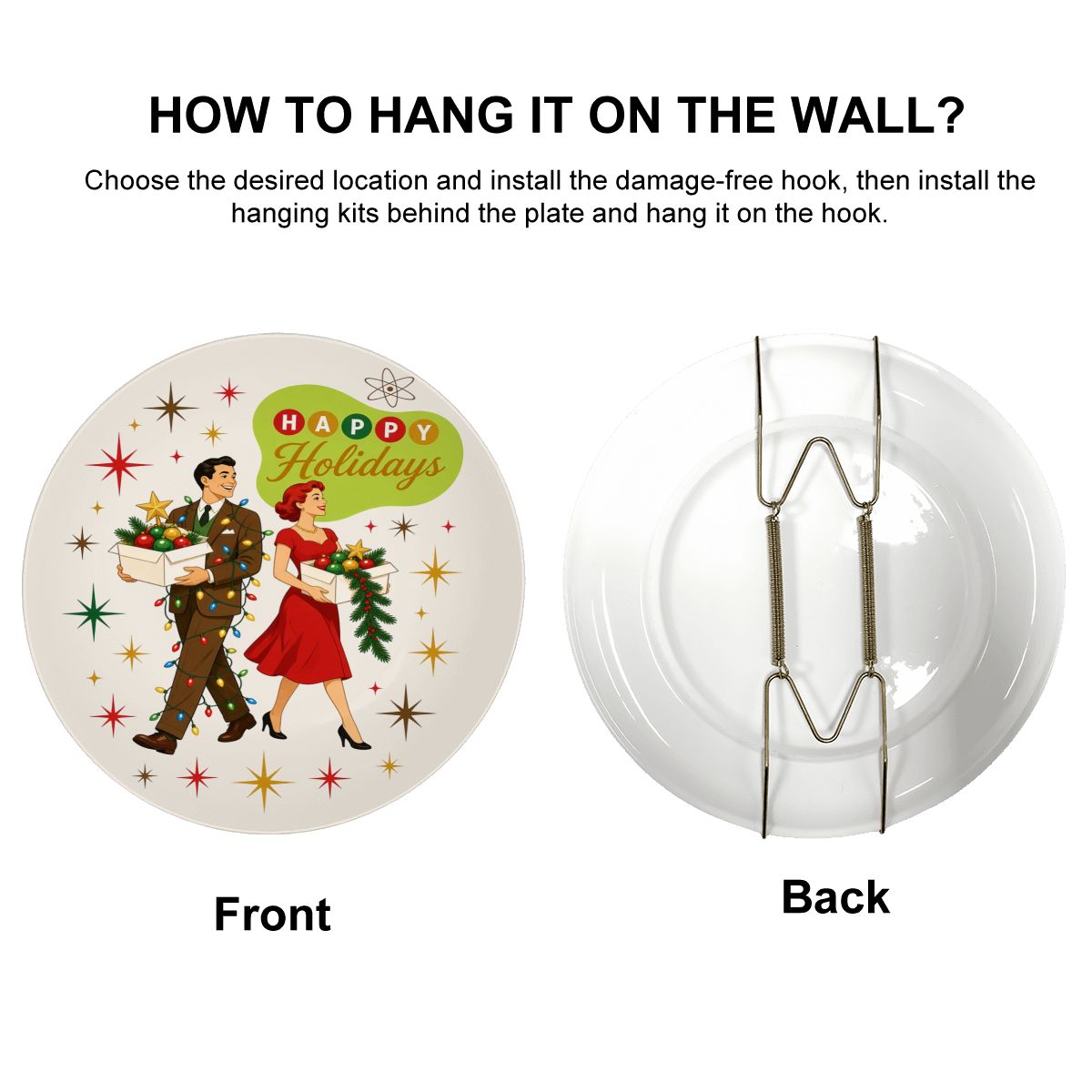 Mid-Century Modern Happy Holidays Dancing Couple Ceramic Decorative Plate