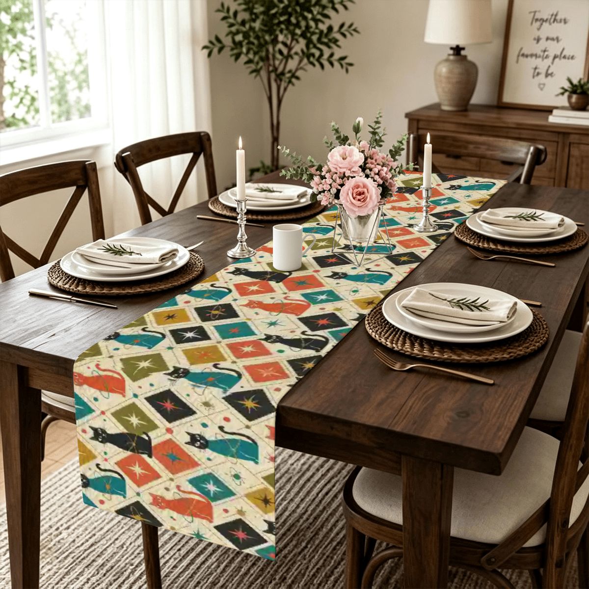 Mid-Century Mosaic Geometric Table Runner