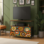 Mid-Century Modern Concentric Circle Print Five-Drawer TV Stand