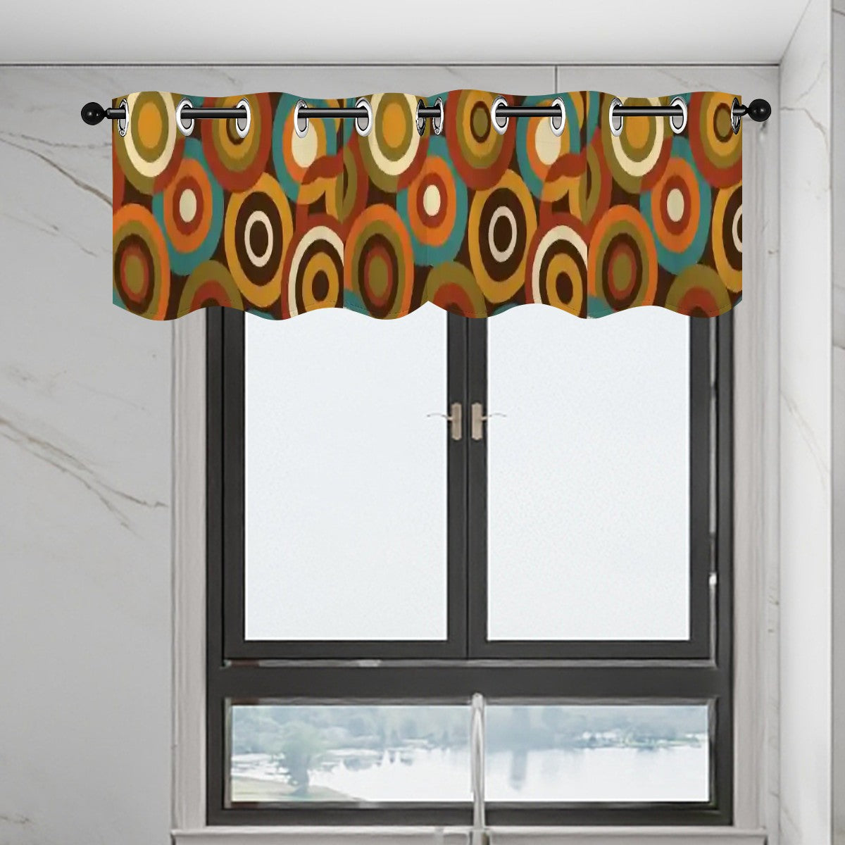 Mid-Century Modern Window Valance — Soda Pop Circles, 2 Panels (52"×18")