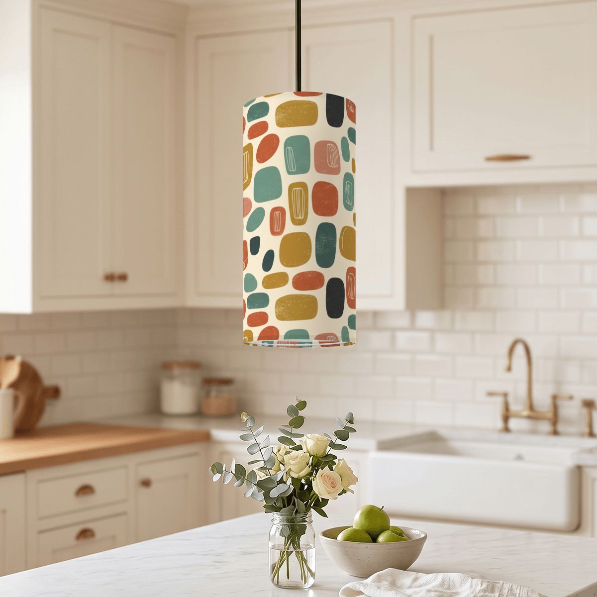 Mosaic Tile Pendant Light | Mid-Century Modern Cylinder Ceiling Light