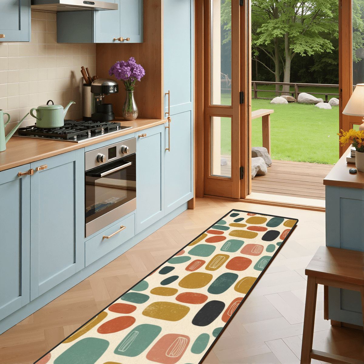 Mid-Century Modern Pebble Colorblock Runner Rug