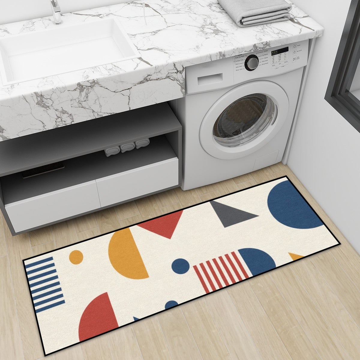 Mid-Century Modern Geometric Kitchen Runner Mat