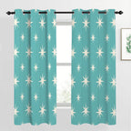 Mid-Century Modern Turquoise Starburst Blackout Curtains, 2-Piece Set