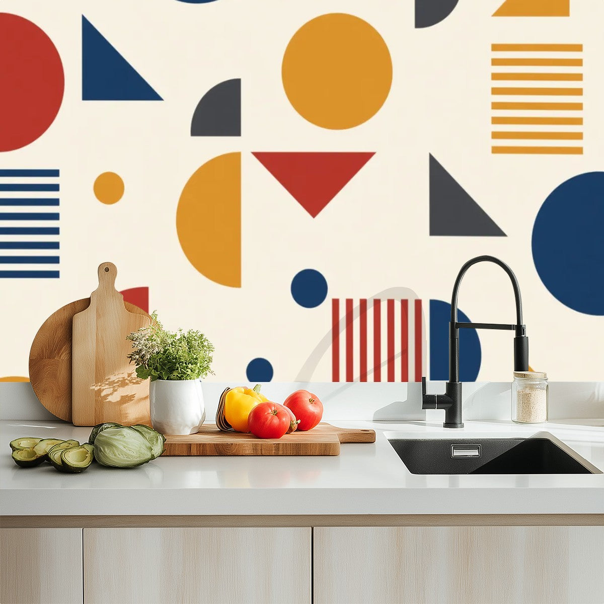 Mid-Century Modern Bauhaus Geometric Peel-and-Stick Wallpaper