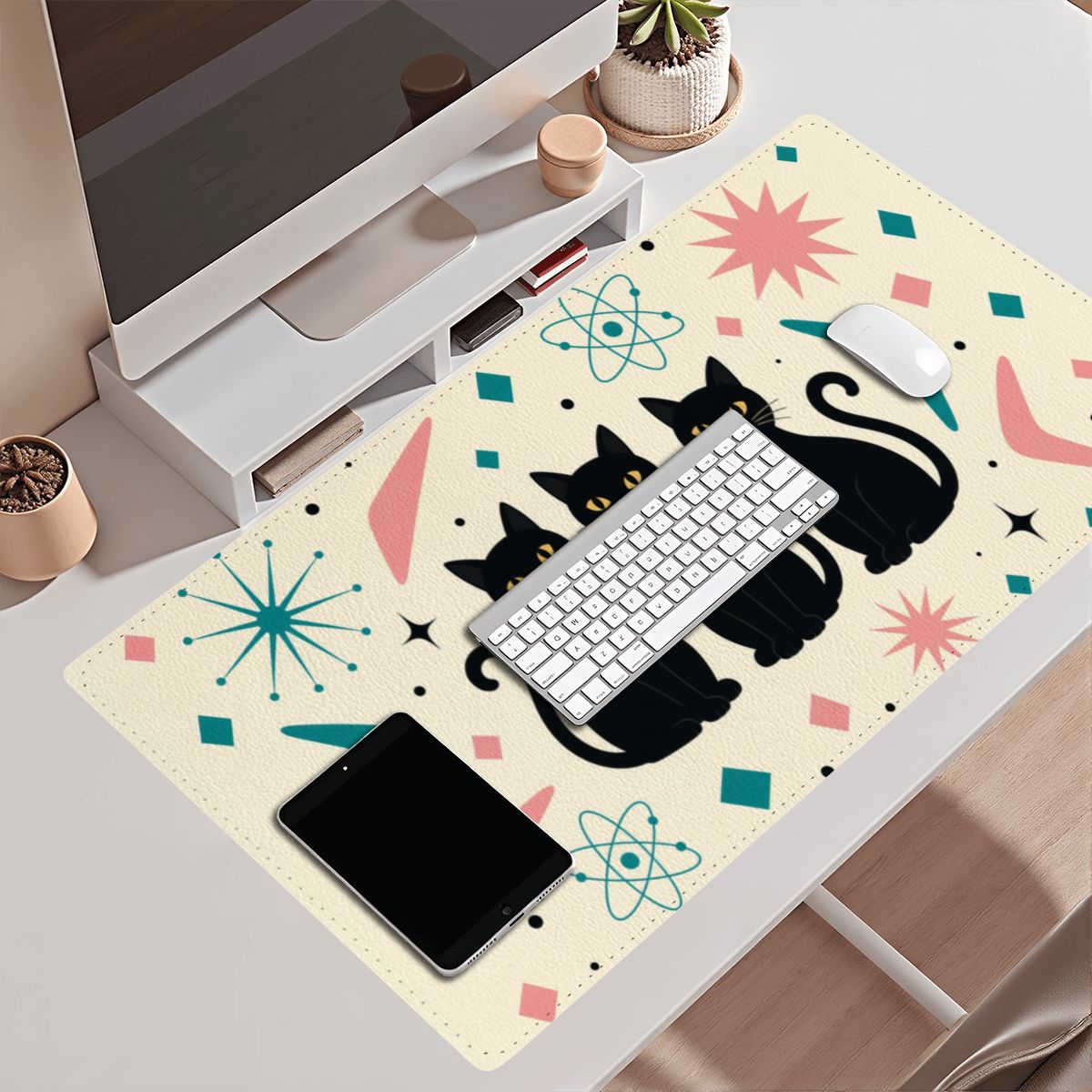 Mid-Century Modern Atomic Cat Trio Extended Mouse Pad