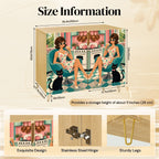 Retro Woman & Black Cat Print Mid-Century Modern Media Console