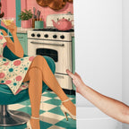 Atomic Kitchen Hostess & Cat Shower Curtain