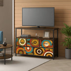 Mid-Century Modern Concentric Circle Print Five-Drawer TV Stand