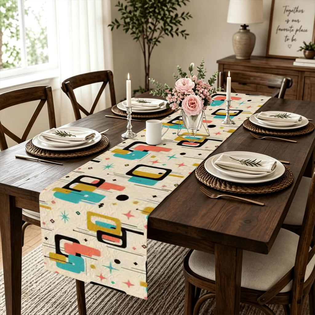 Mid-Century Illustrated Geometric Table Runner