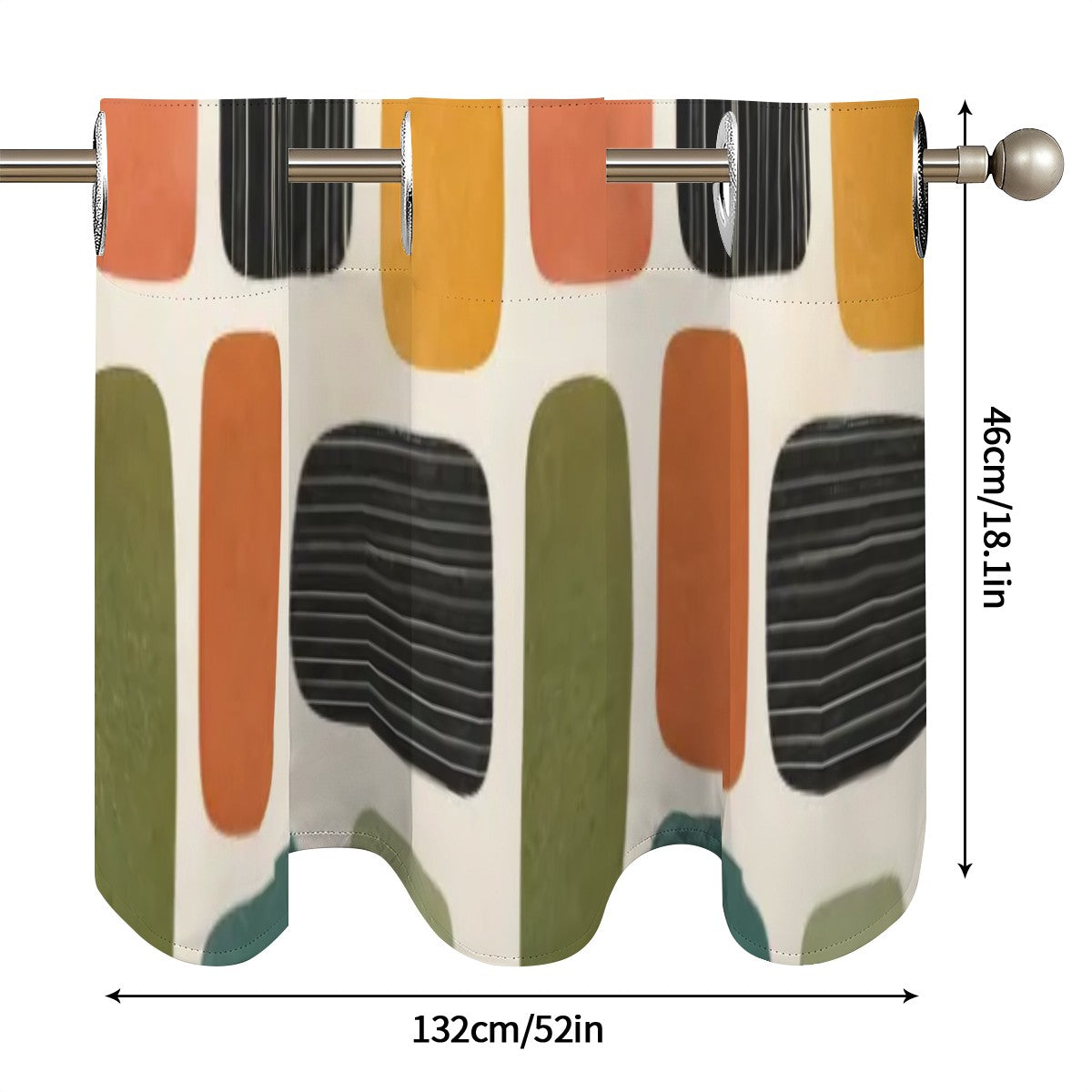Mid-Century Modern Window Valance — Retro Arch Blocks, 2 Panels (52"×18")