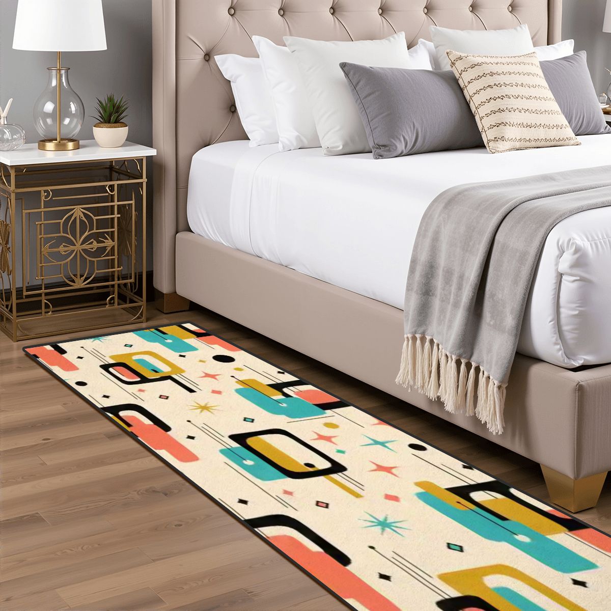 Mid-Century Modern Abstract Geometry Runner Rug