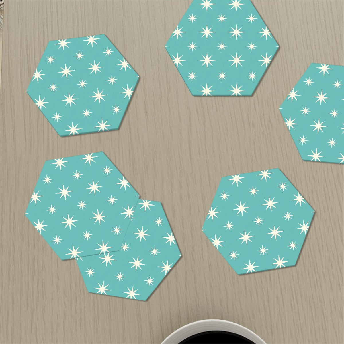 Mid-Century Modern Turquoise Starburst Ceramic Coaster Set