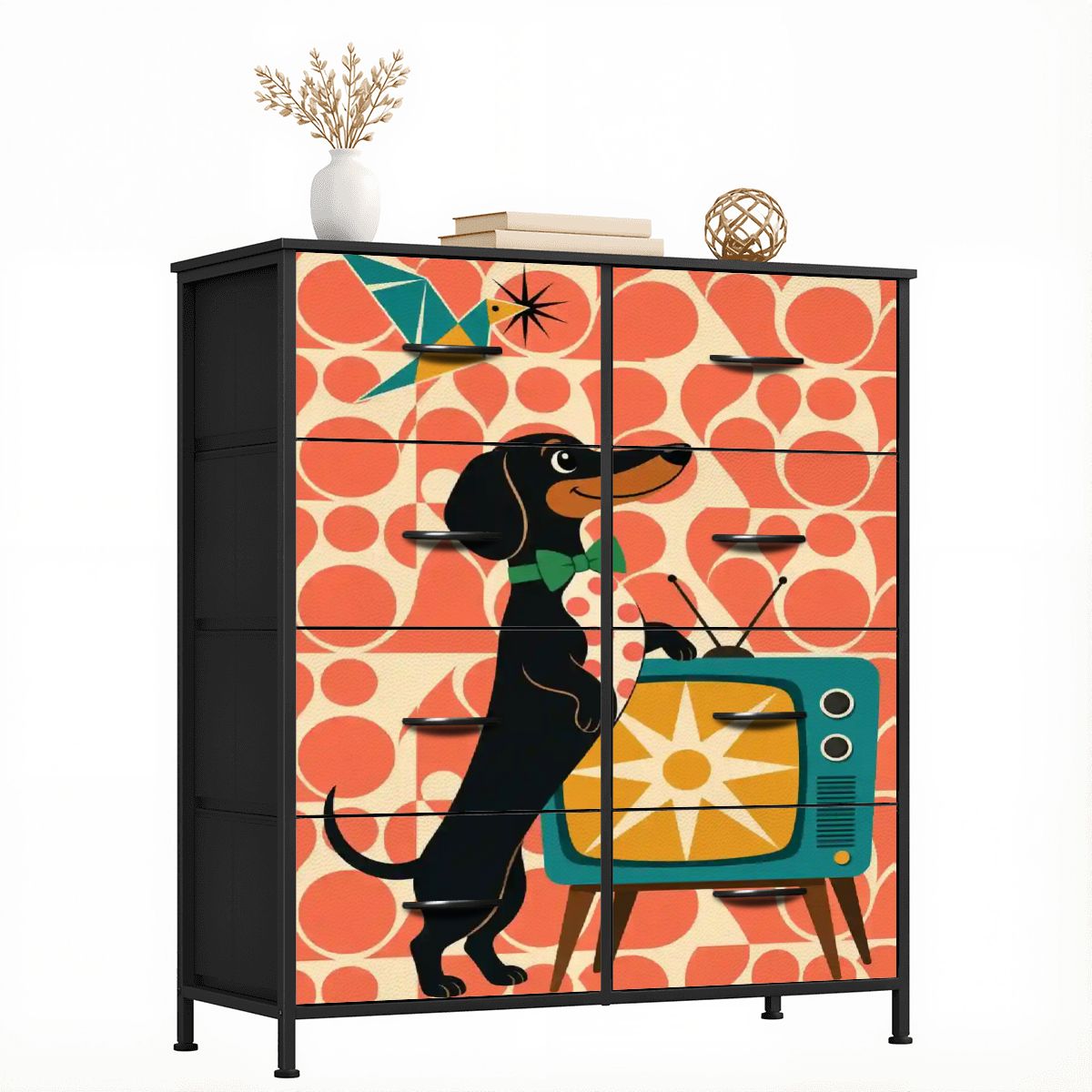 Mid-Century Modern Dachshund Colorblock 8-Drawer Dresser