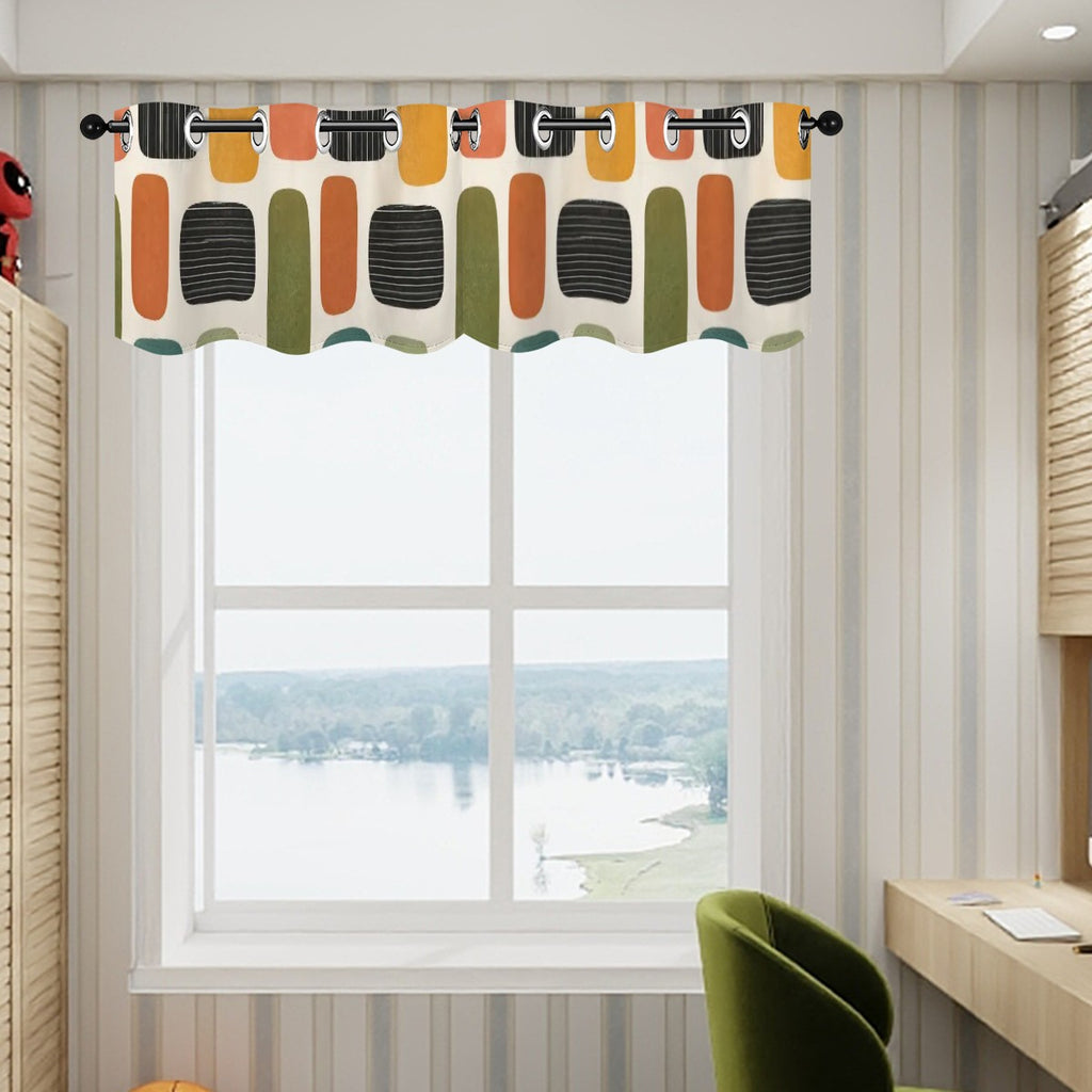Mid-Century Modern Window Valance — Retro Arch Blocks, 2 Panels (52"×18")