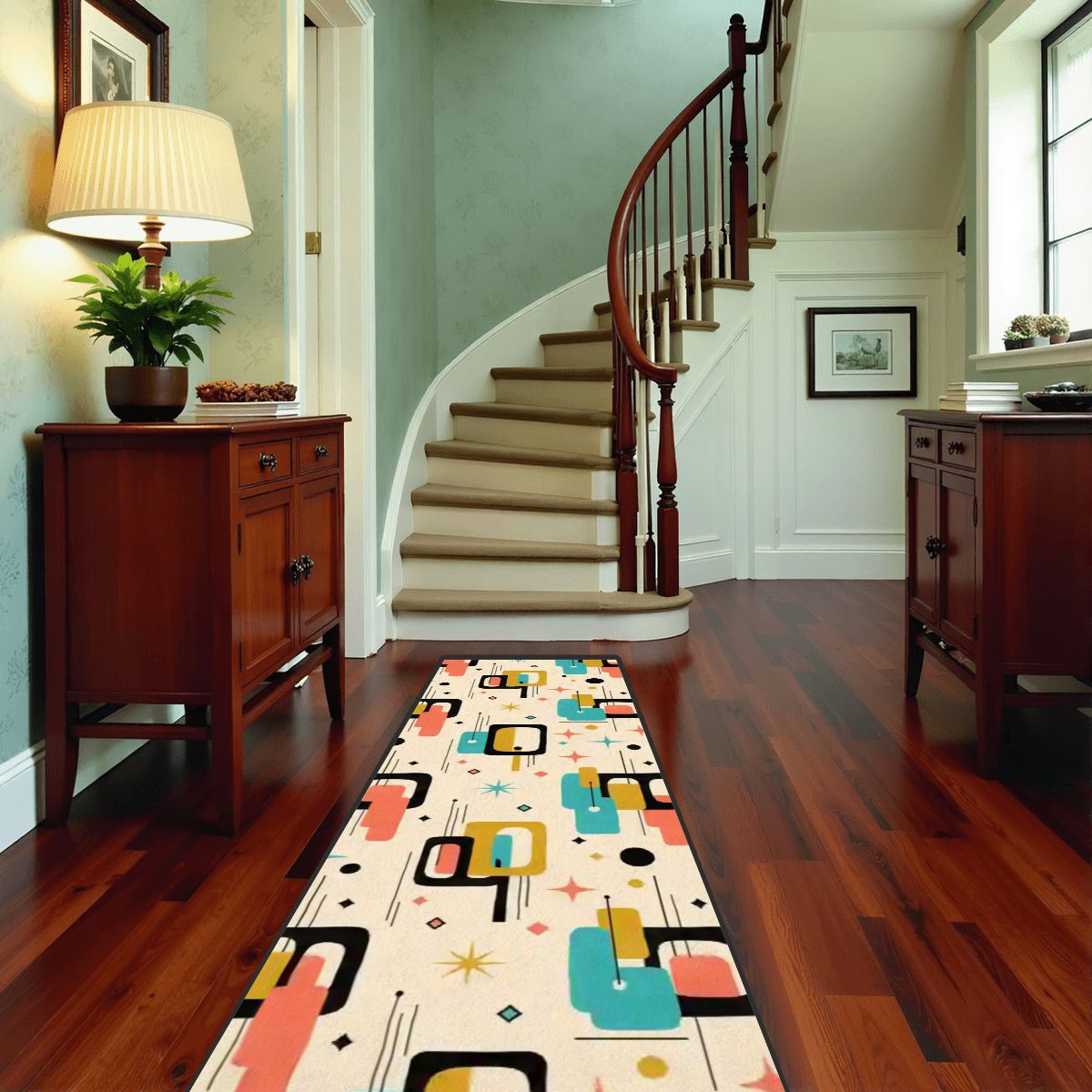 Mid-Century Modern Abstract Geometry Runner Rug