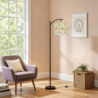 Mid-Century Modern Arch & Bloom Print Arc Floor Lamp