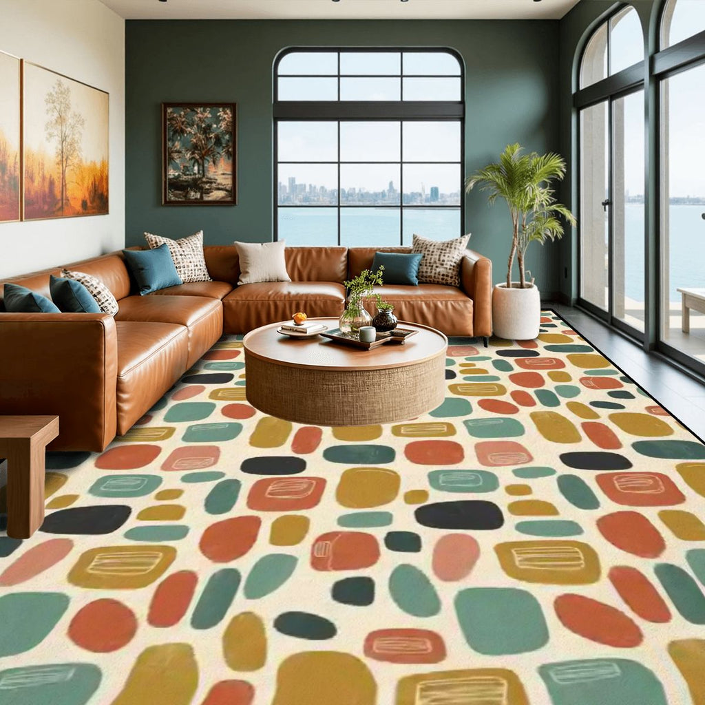 Mid-Century Modern Pebble Area Rug | Non-Slip Plush Floor Carpet