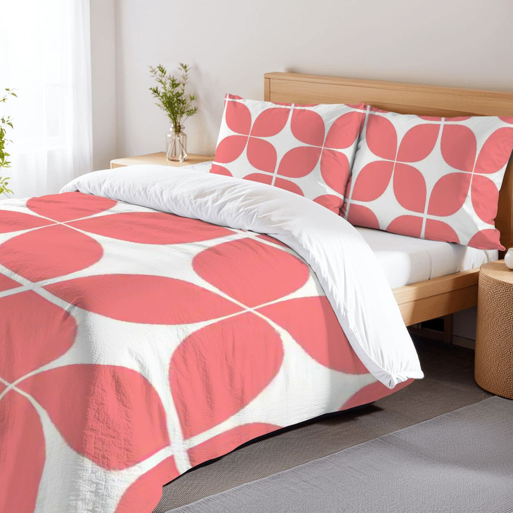 Mid-Century Modern Coral Geometric Duvet Cover Set