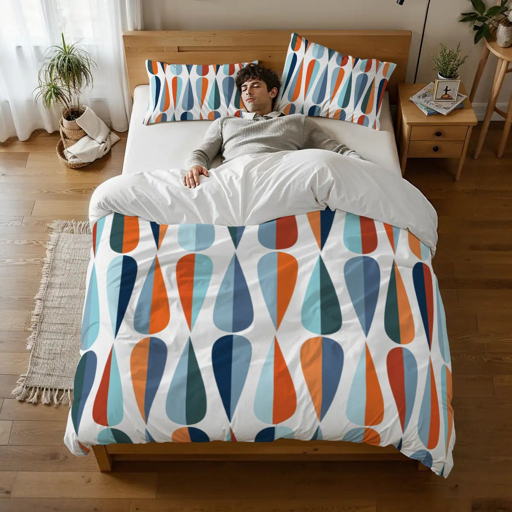 Mid-Century Modern Teardrop Geometric Duvet Cover Set