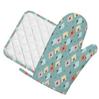Mid-Century Modern Teal Geometric Oven Mitt & Pot Holder Set
