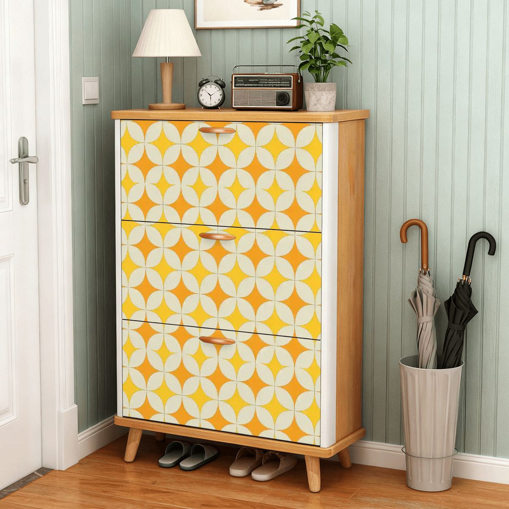 Mid-Century Mustard Geometric Shoe Cabinet