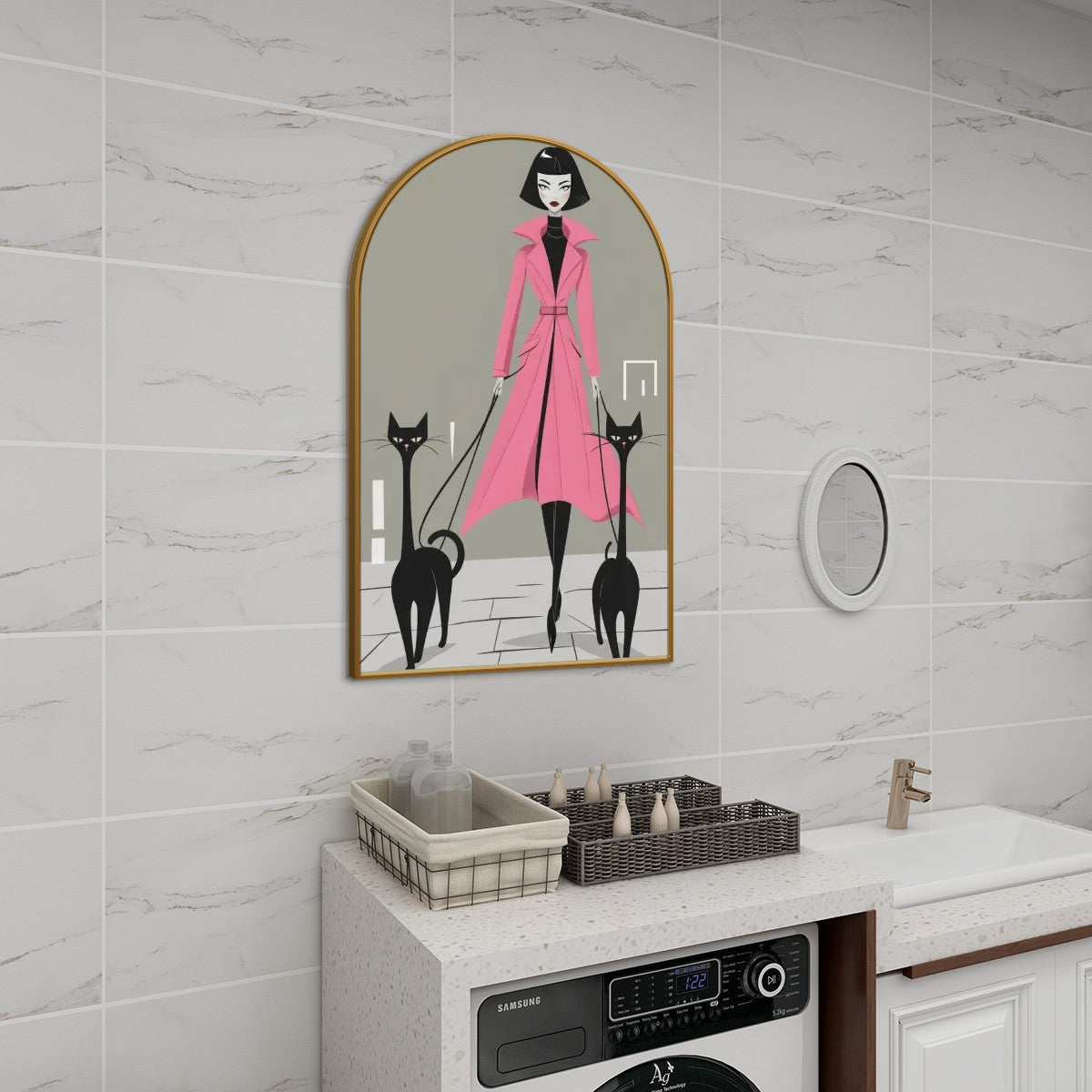 Mid-Century Modern Atomic Cat Muse Arched Canvas