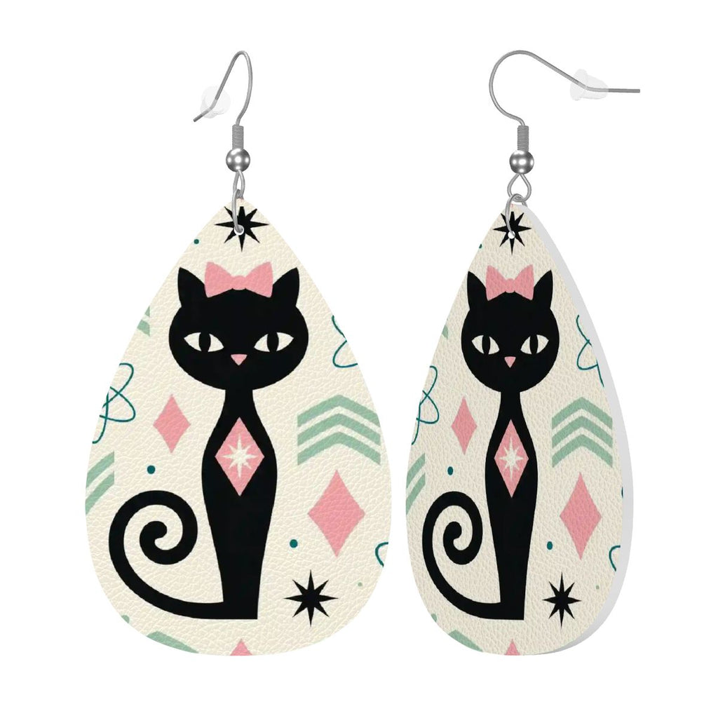 Atomic Cat Teardrop Earrings | Mid-Century Modern Statement Drops