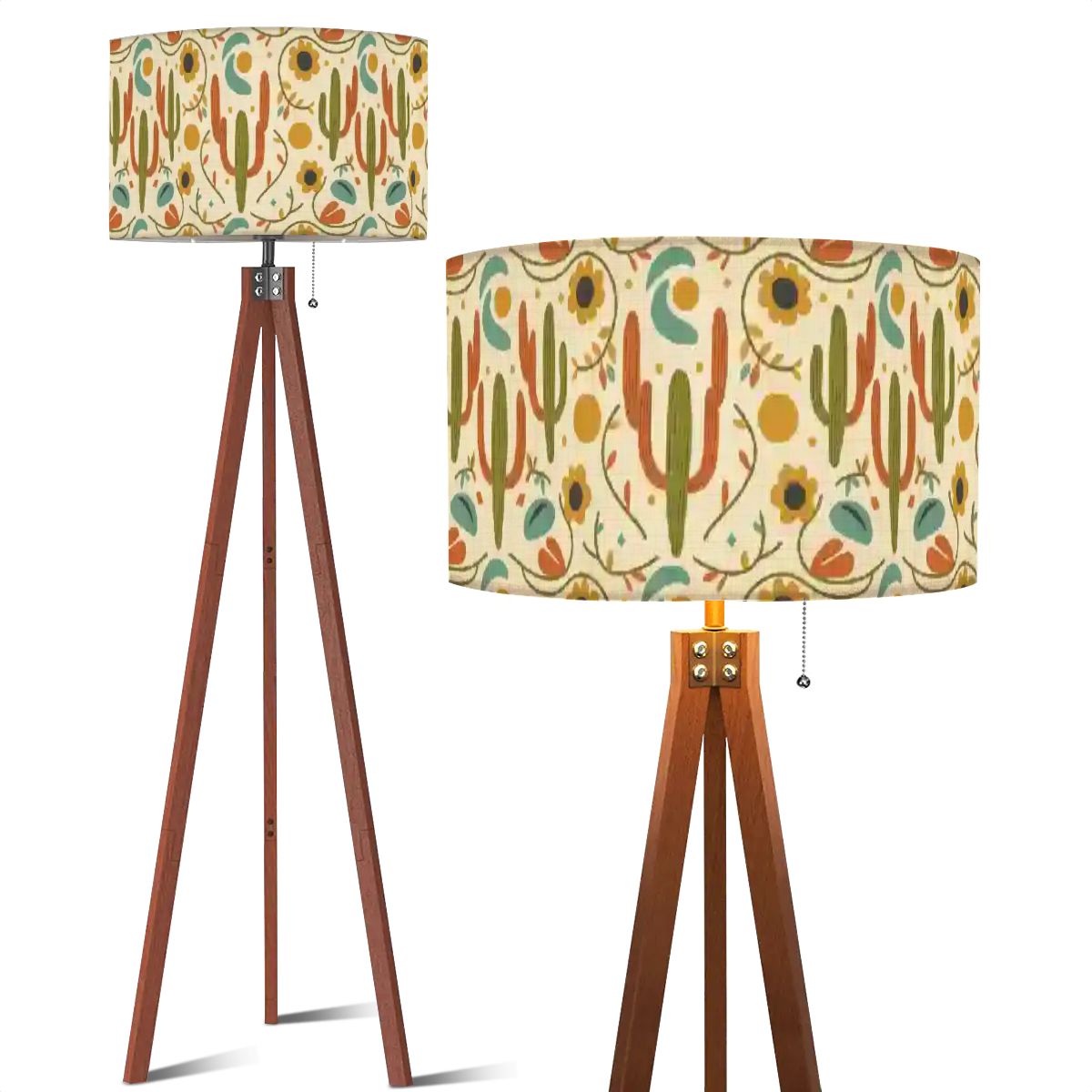Mid-Century Modern Saguaro Garden Print Tripod Floor Lamp
