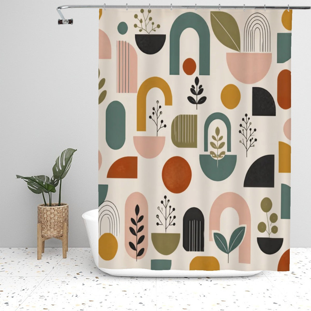 Mid-Century Modern Organic Garden Shower Curtain