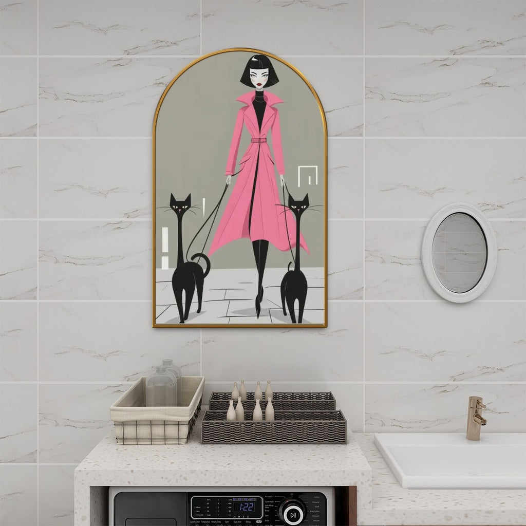 Mid-Century Modern Atomic Cat Muse Arched Canvas
