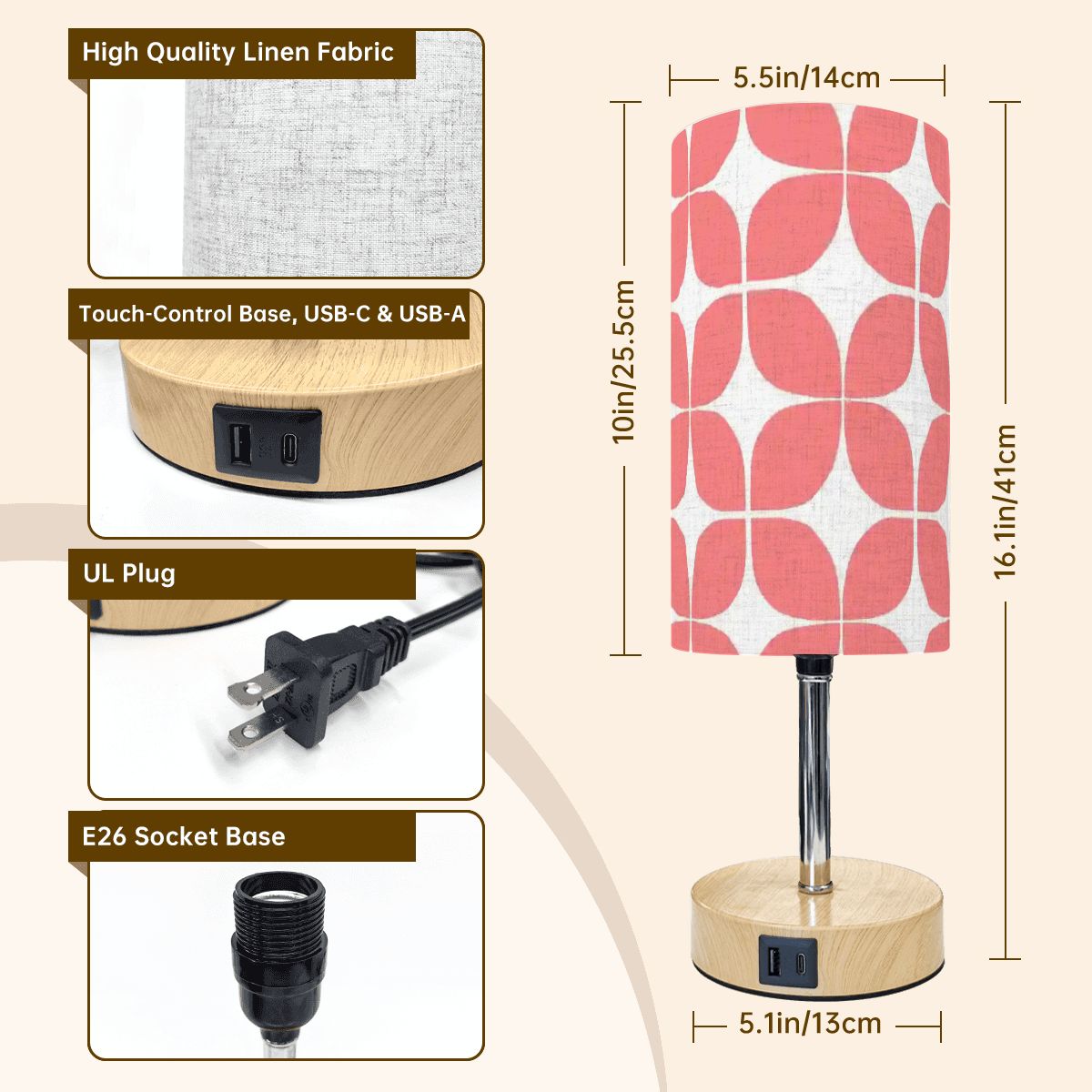 Mid-Century Modern Coral Pebble Touch Table Lamp