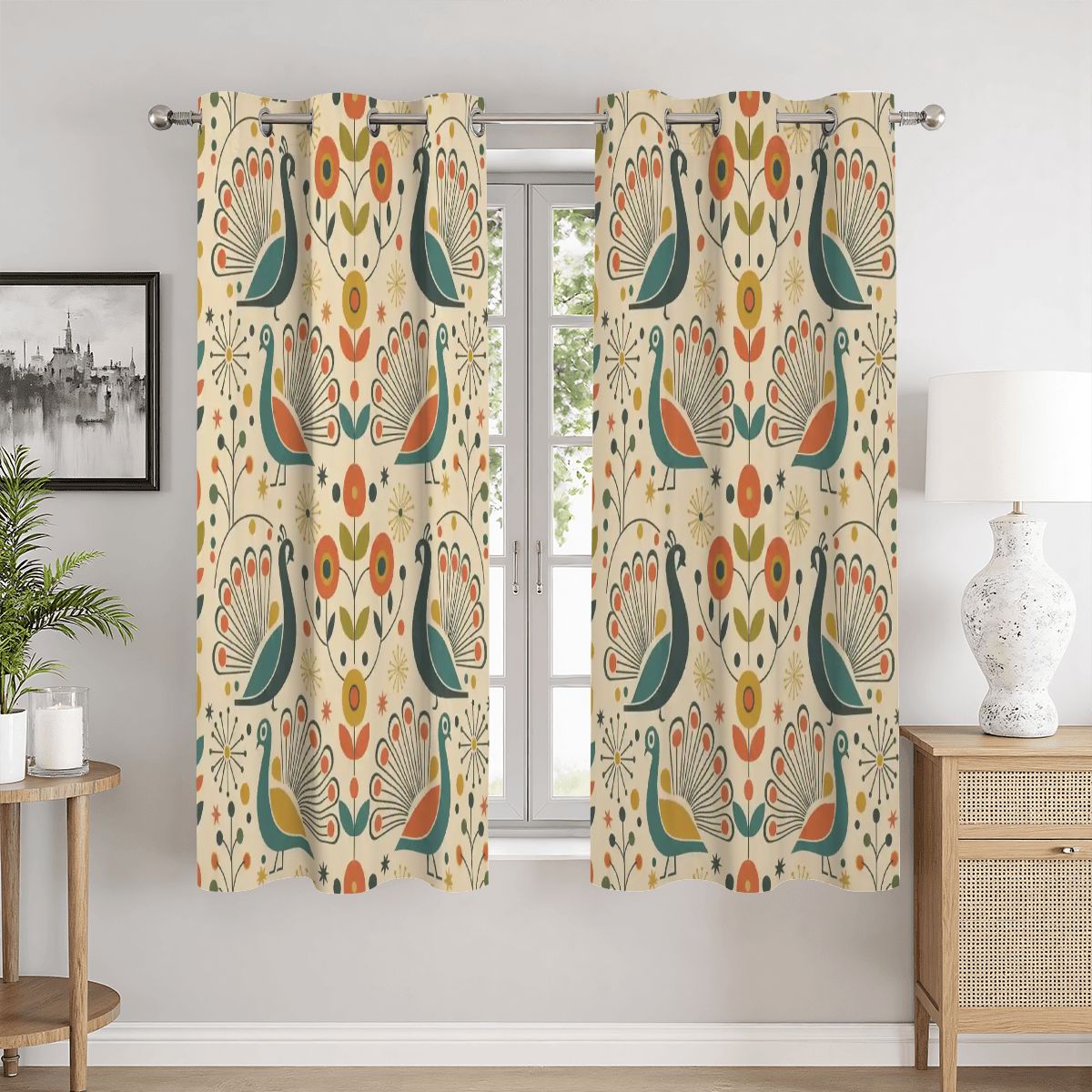 Mid-Century Modern Botanical Blackout Curtains, Set of 2