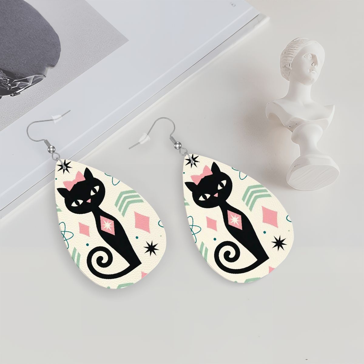 Atomic Cat Teardrop Earrings | Mid-Century Modern Statement Drops