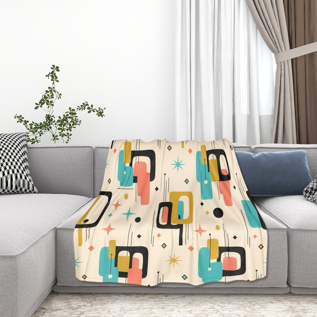Mid-Century Modern Atomic Geometric Print Throw Blanket