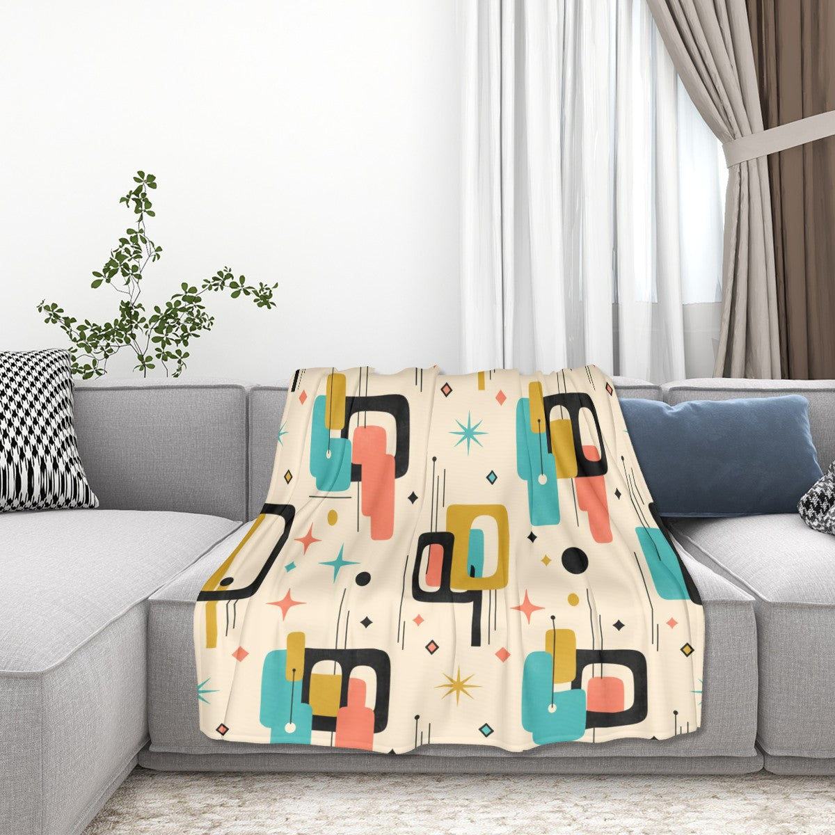 Mid-Century Modern Atomic Geometric Print Throw Blanket
