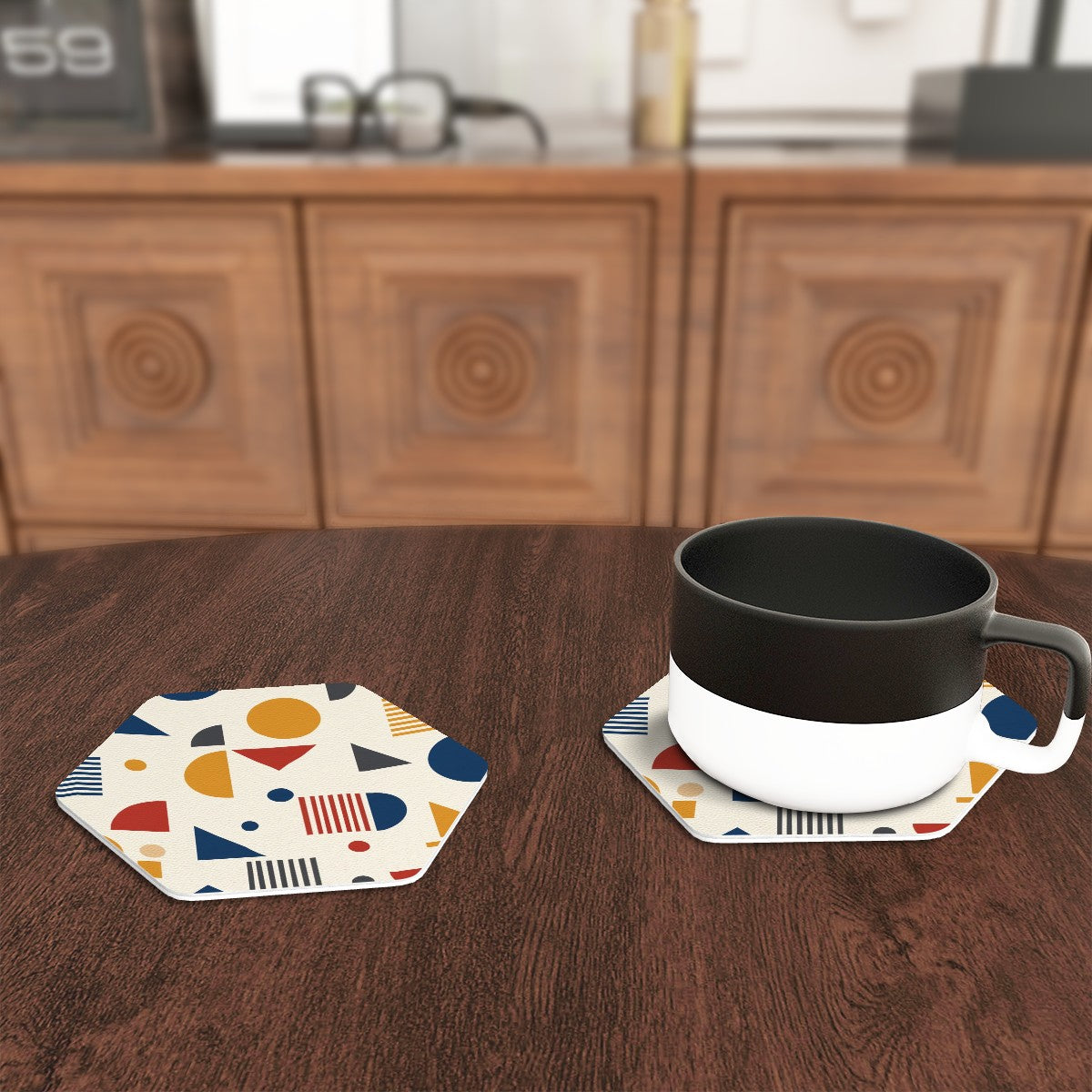 Bauhaus Geometric Hexagon Coaster Set