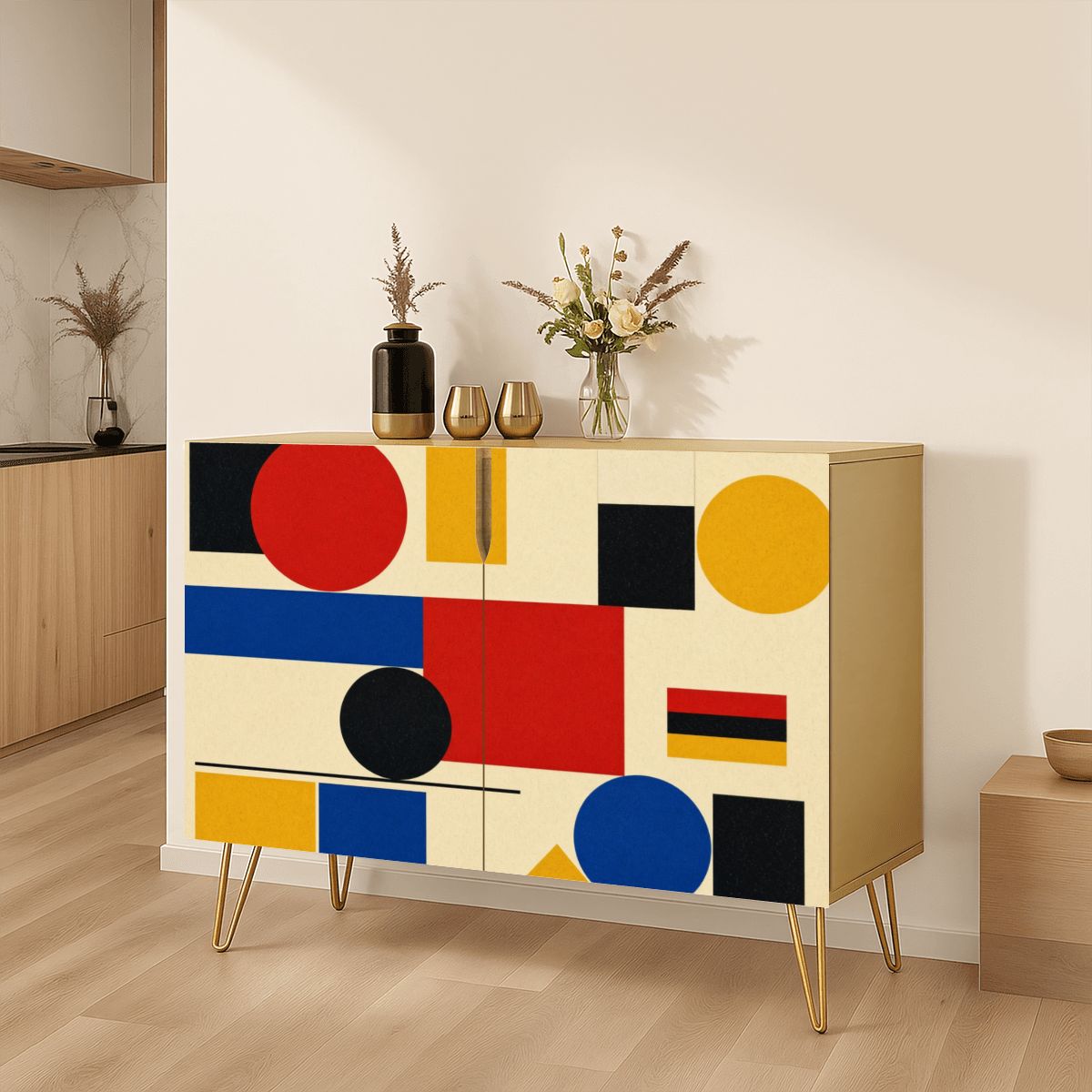 Bauhaus Geometric Wooden Storage Cabinet