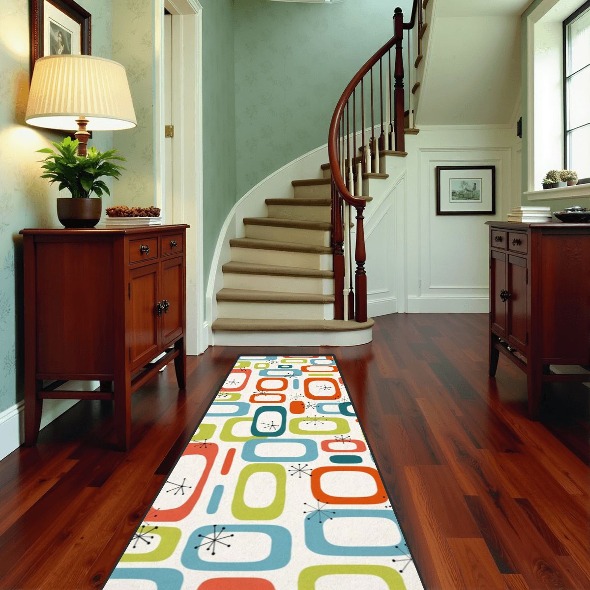 Mid-Century Modern Atomic Colorblock Runner Rug