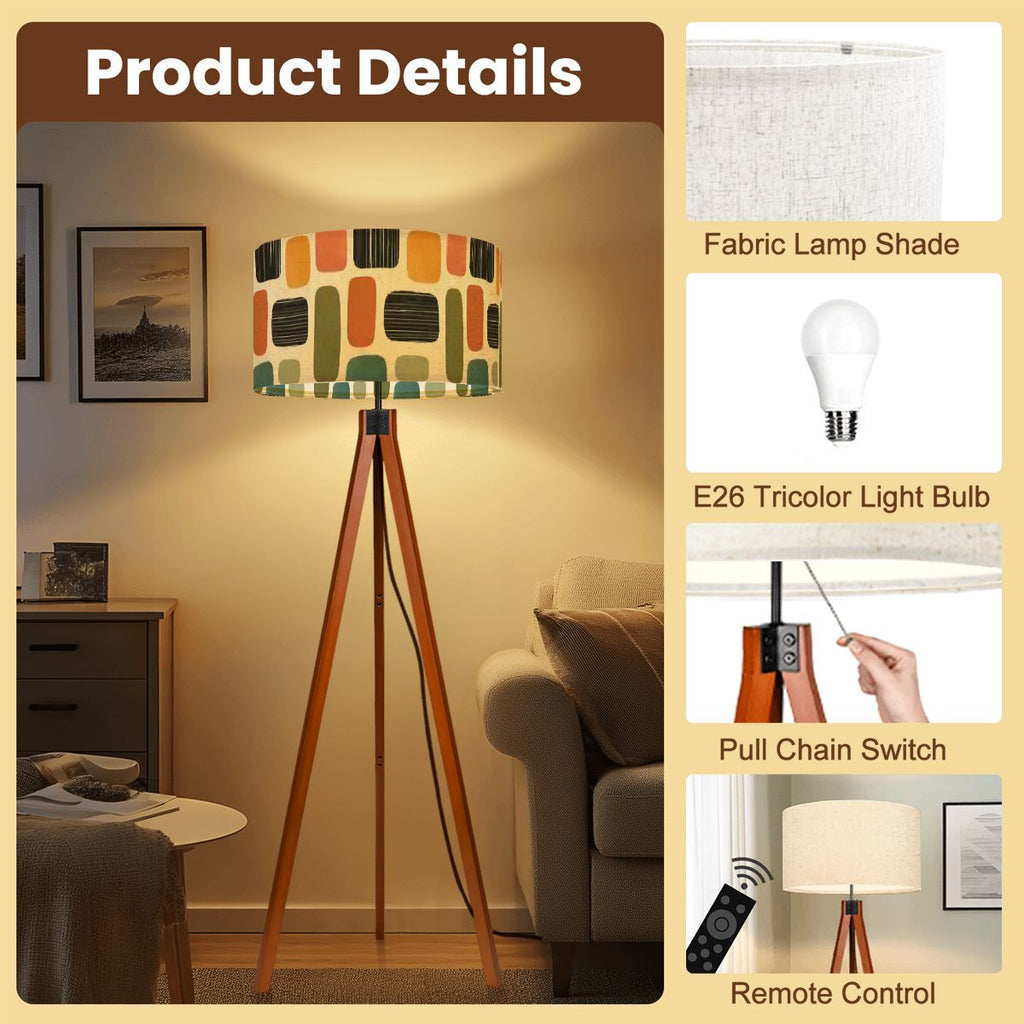 Mid-Century Modern Atomic Pebble Print Tripod Floor Lamp