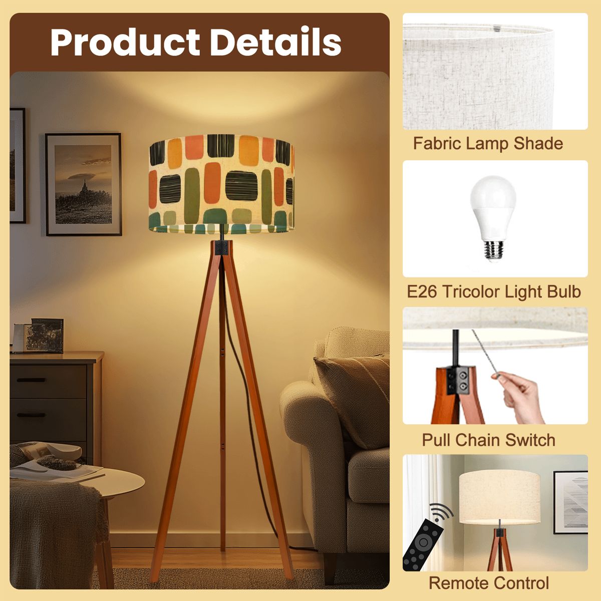 Mid-Century Modern Atomic Pebble Print Tripod Floor Lamp