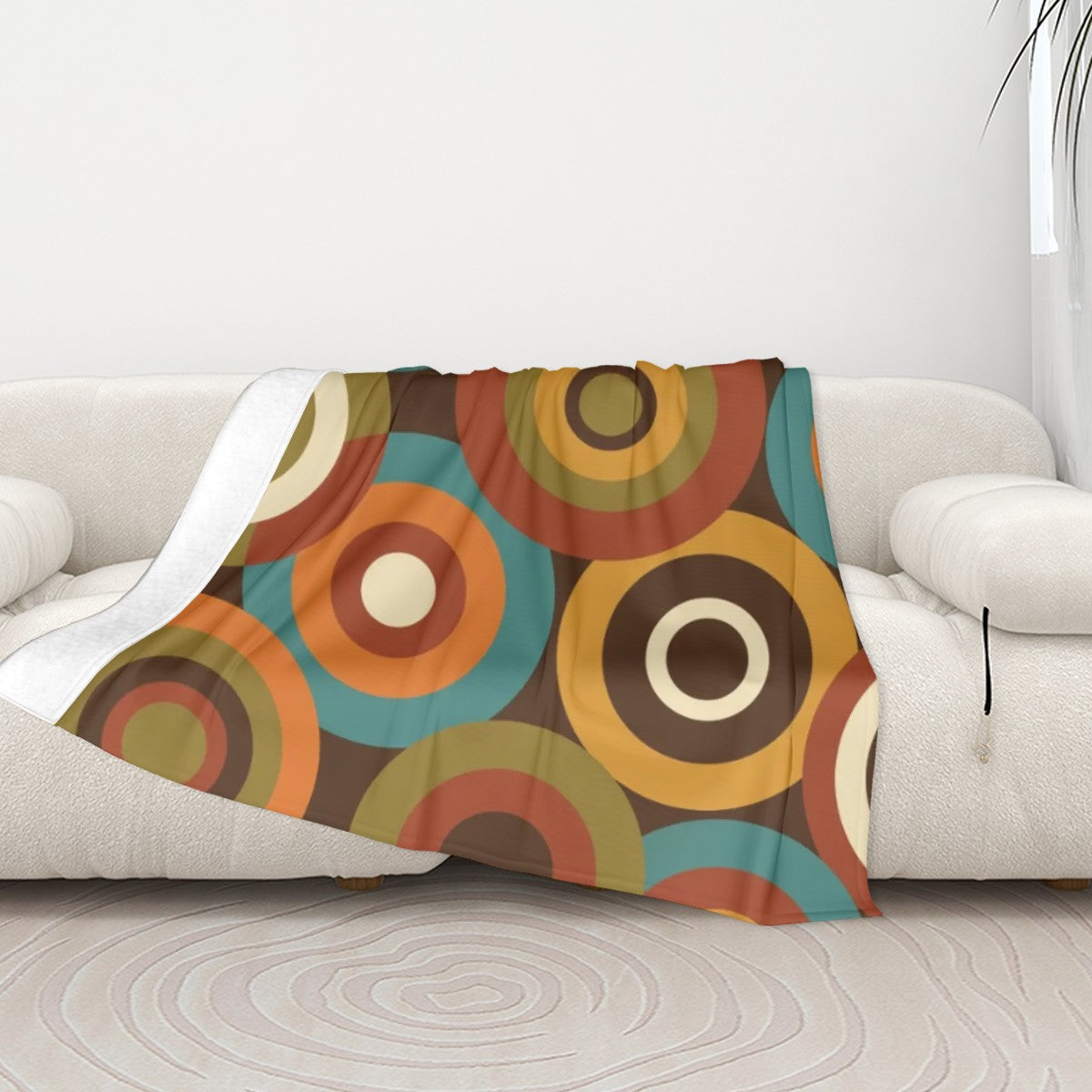 Mid-Century Modern Atomic Concentric-Circle Throw Blanket