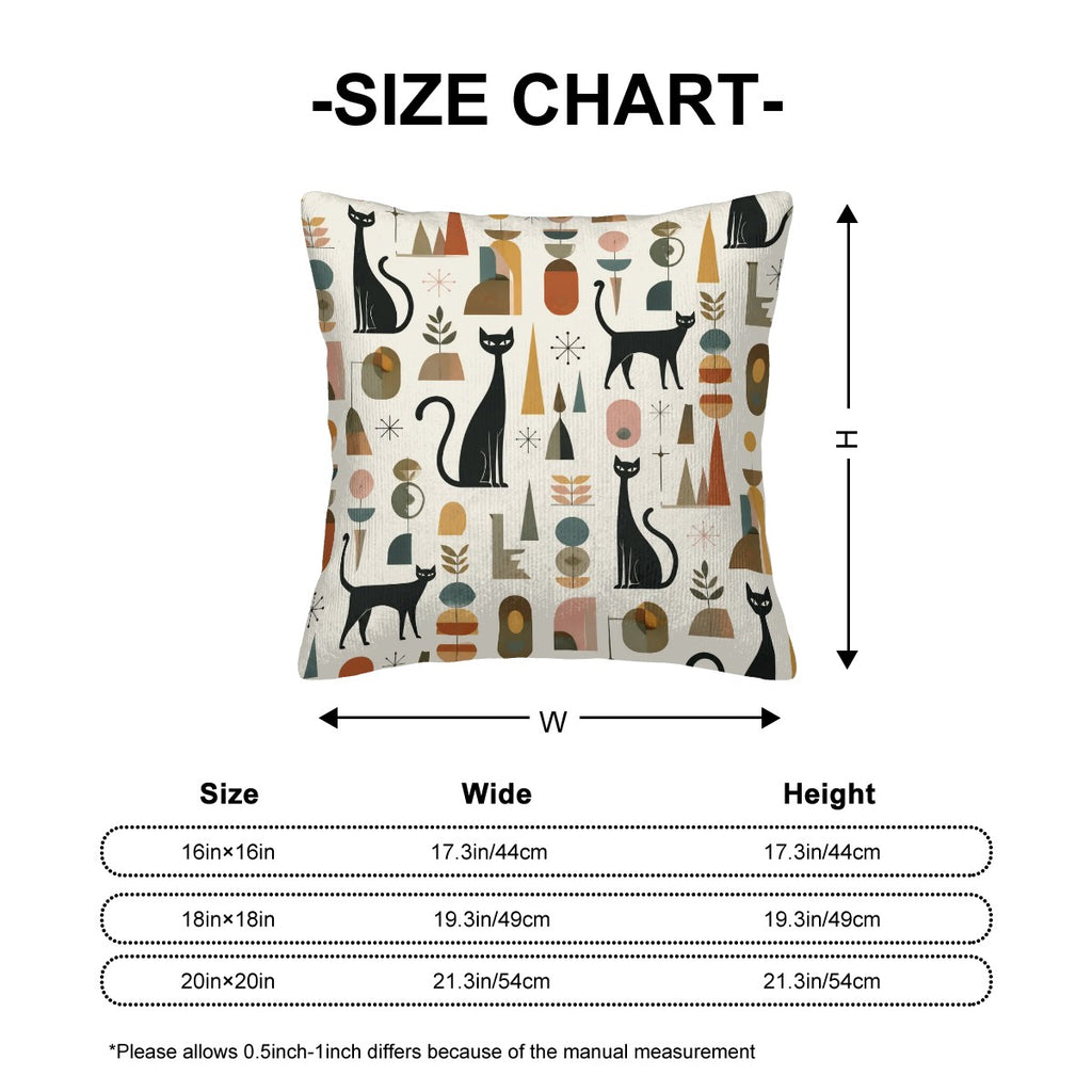 Mid-Century Modern Cat & Vase Print Corduroy Throw Pillow