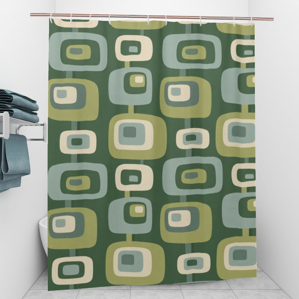 Mid-Century Modern Olive Green Geometric Shower Curtain, 60 × 72 in