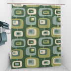 Mid-Century Modern Olive Green Geometric Shower Curtain, 60 × 72 in