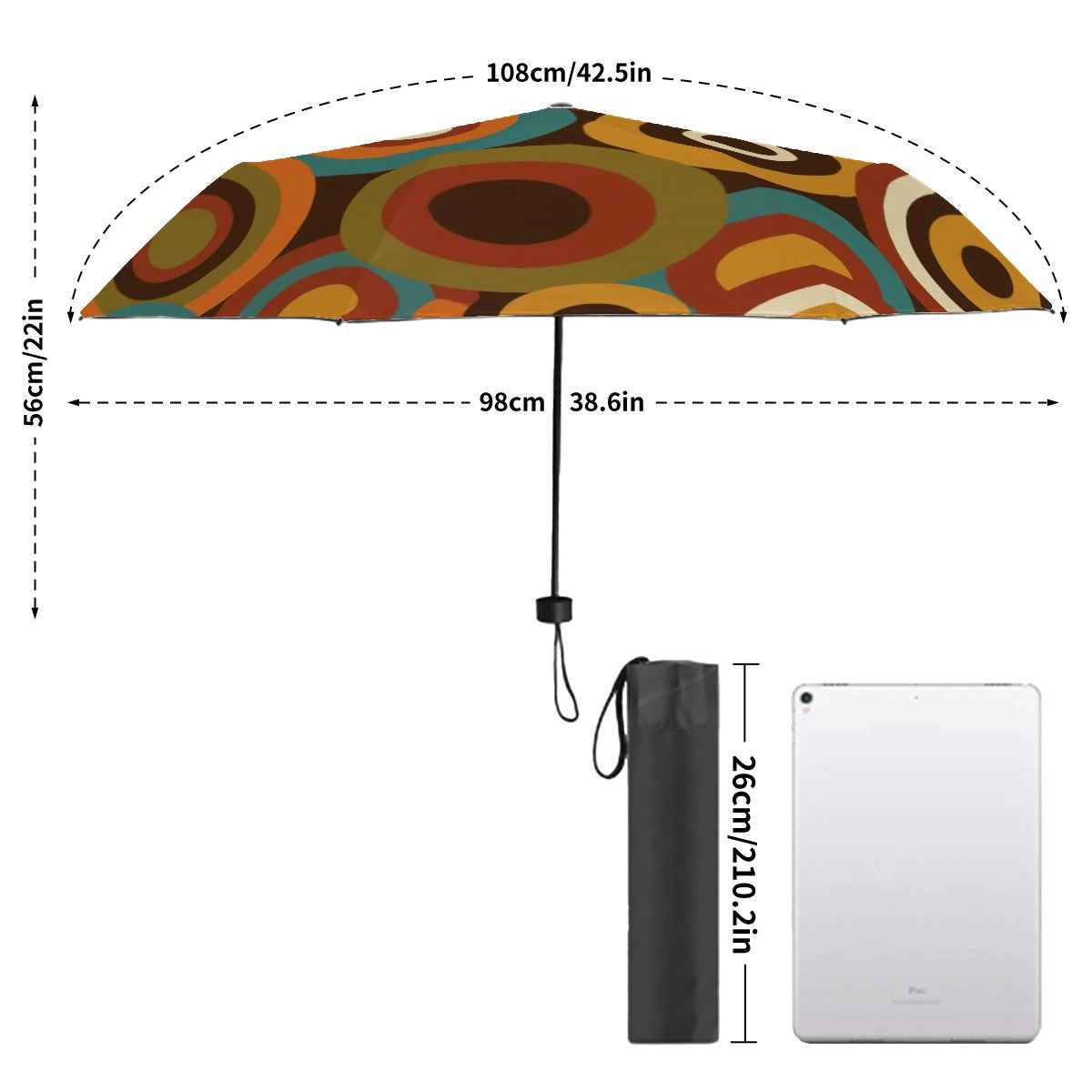 MCM-Era Atomic Concentric-Circle Print UV Umbrella