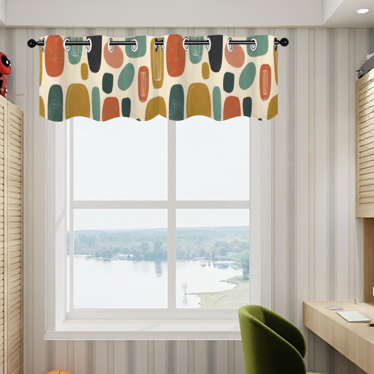 Mid-Century Modern Window Valance — Organic Pebble Repeat, 2 Panels (52"×18")