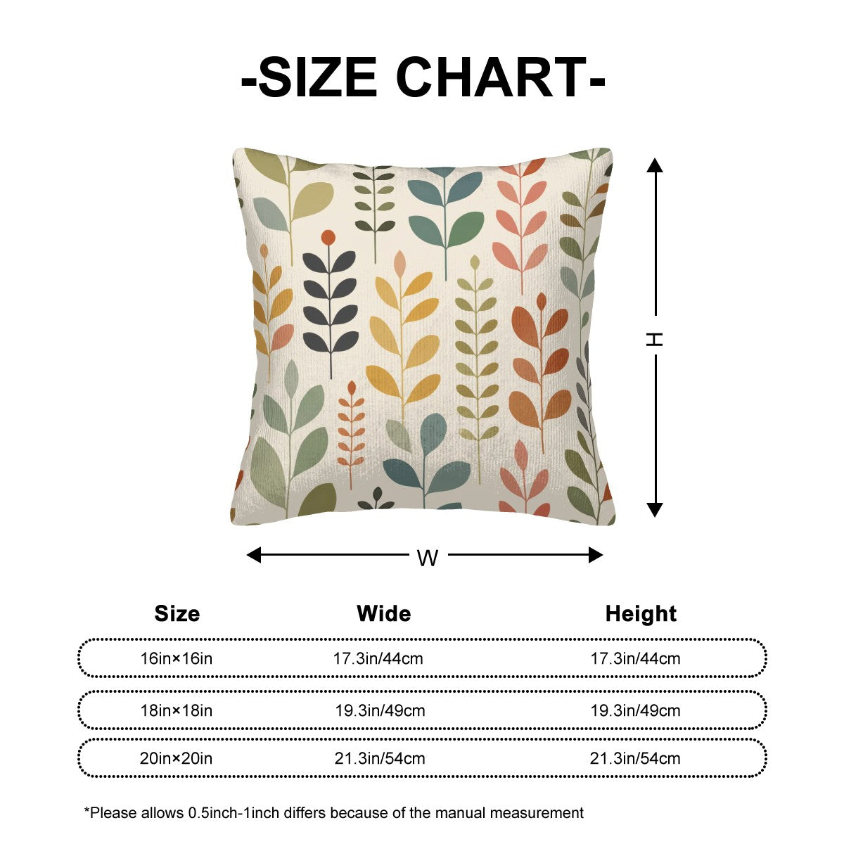 Mid-Century Modern Botanical Leaf Print Corduroy Throw Pillow