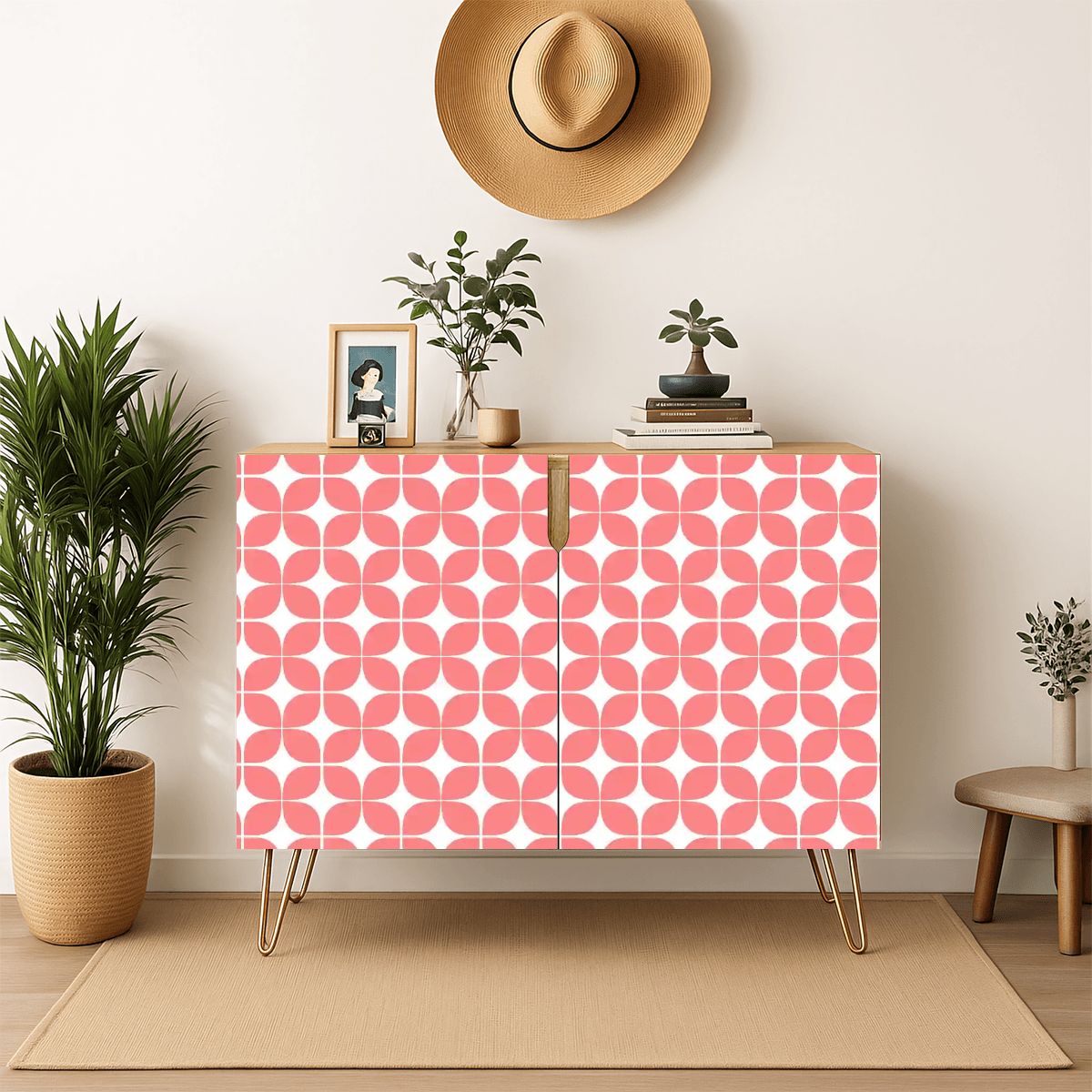 Mid-Century Modern Coral Atomic Geometric Storage Cabinet, Made in USA